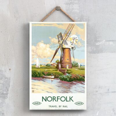 P0549 - Cartel de Ferrocarril Nacional Original del Molino de Viento de Norfolk en una Decoración Vintage de Placa