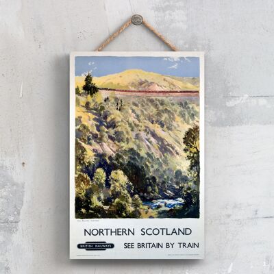 P0554 - Cartel del ferrocarril nacional original de Sutherland del norte de Escocia en una placa de decoración vintage