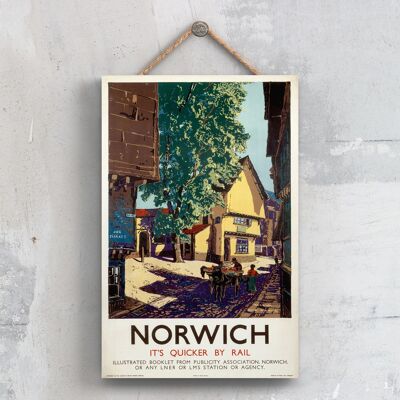 P0558 - Poster originale della ferrovia nazionale di Norwich su una targa con decorazioni vintage