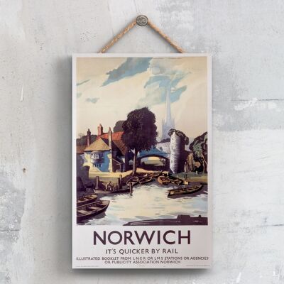 P0559 - Cartel del ferrocarril nacional original del puente de Norwich en una placa de decoración vintage