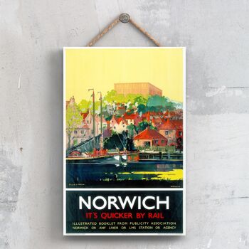 P0560 - Norwich Framk H Mason Affiche originale des chemins de fer nationaux sur une plaque décor vintage 1