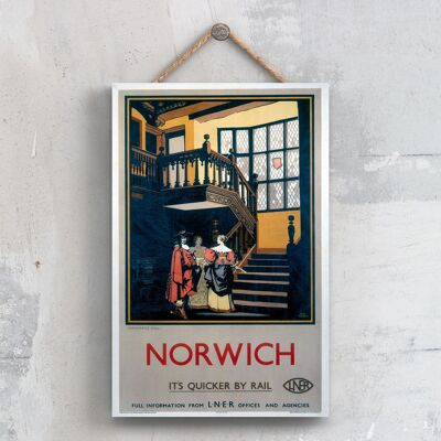 P0561 - Poster originale della National Railway di Norwich Strangers su una targa con decorazioni vintage
