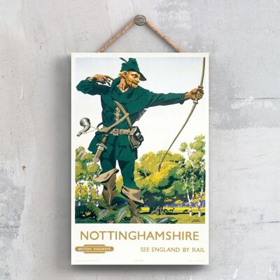 P0565 - Póster de Nottinghamshire Robin Hood Original National Railway en una placa de decoración vintage