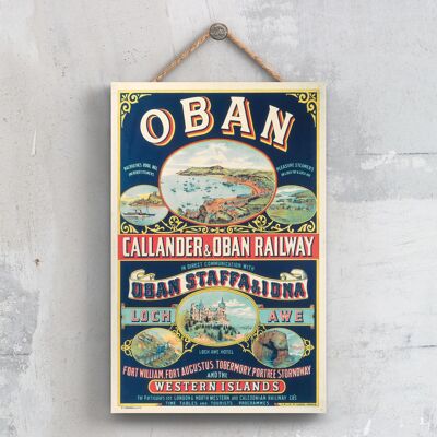 P0566 - Oban Western Islands Poster originale della ferrovia nazionale su una targa con decorazioni vintage