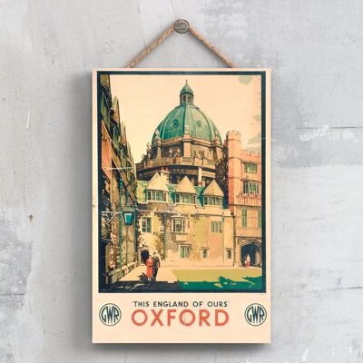 P0567 - Poster originale della National Railway di Oxford su una targa con decorazioni vintage