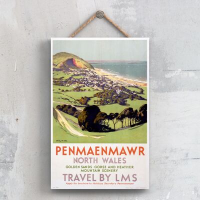 P0573 - Penmaenmawr North Wales Poster originale delle ferrovie nazionali su una targa con decorazioni vintage