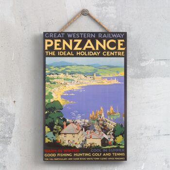 P0575 - Penzance The Idealoliday Center Affiche originale des chemins de fer nationaux sur une plaque décor vintage 1