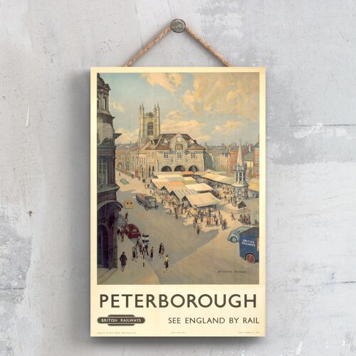 P0577 - Peterborough Market Scene Original National Railway Poster On A Plaque Vintage Decor