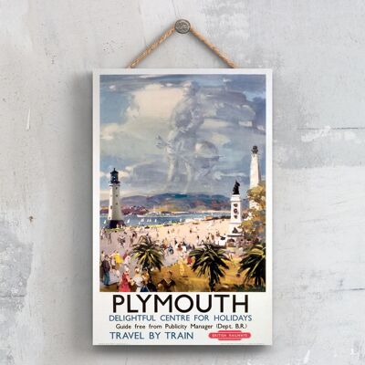 P0578 - Plymouth Clouds Poster originale della National Railway su una targa con decorazioni vintage