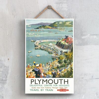 P0579 - Plymouth Delizioso poster originale della ferrovia nazionale su una targa con decorazioni vintage