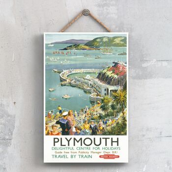 P0579 - Plymouth Ravissante Affiche Originale Du Chemin De Fer National Sur Une Plaque Décor Vintage 1