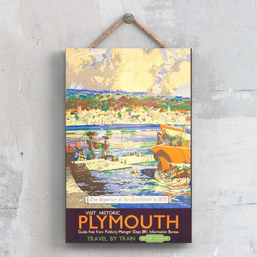 P0580 - Plymouth Mayflower Original National Railway Poster On A Plaque Vintage Decor