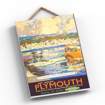 P0580 - Plymouth Mayflower Affiche originale des chemins de fer nationaux sur une plaque décor vintage 2