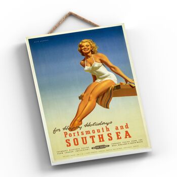 P0584 - Affiche originale des chemins de fer nationaux de Portsmouth Southsea Holidays sur une plaque décor vintage 2
