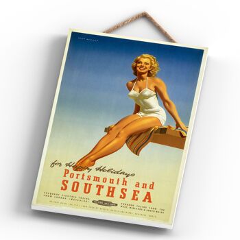 P0584 - Affiche originale des chemins de fer nationaux de Portsmouth Southsea Holidays sur une plaque décor vintage 4