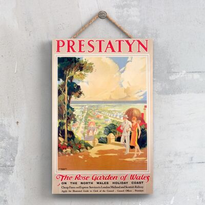 P0586 - Prestatyn Rose Garden Poster originale della ferrovia nazionale su una targa con decorazioni vintage