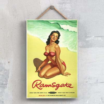 P0590 - Poster originale della ferrovia nazionale di Ramsgate Lady su una targa con decorazioni vintage