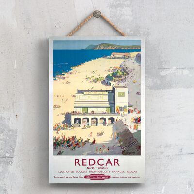 P0592 - Póster original del ferrocarril nacional de Redcar North Yorkshire en una placa de decoración vintage