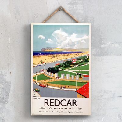 P0594 - Redcar Zetland Park Poster originale della ferrovia nazionale su una targa con decorazioni vintage