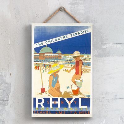 P0595 - Rhyl Childrens Paradise Original National Railway Poster en una placa de decoración vintage