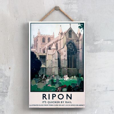 P0596 - Poster della ferrovia nazionale originale della chiesa di Ripon su una decorazione vintage della targa