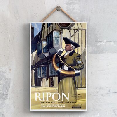 P0597 - Poster della ferrovia nazionale originale dell'impiegato comunale di Ripon su una targa con decorazioni vintage