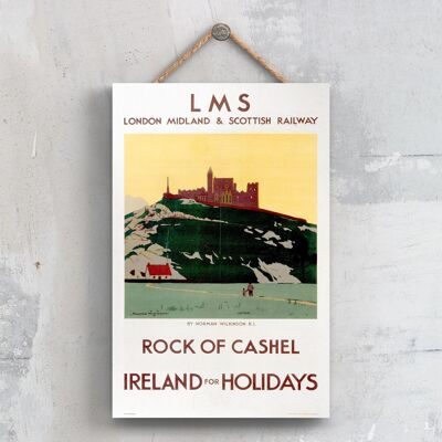 P0598 - Rock Of Cashel Poster originale della National Railway su una targa con decorazioni vintage