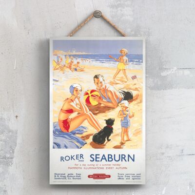 P0599 - Roker Seaburn Outing Original National Railway Poster auf einer Plakette im Vintage-Dekor