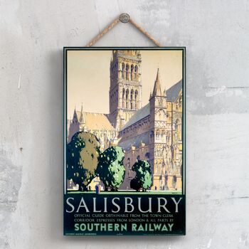 P0606 - Affiche originale du chemin de fer national de la cathédrale de Salisbury sur une plaque décor vintage 1