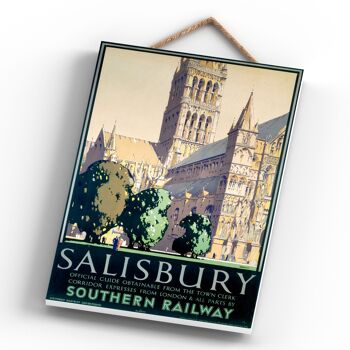 P0606 - Affiche originale du chemin de fer national de la cathédrale de Salisbury sur une plaque décor vintage 4