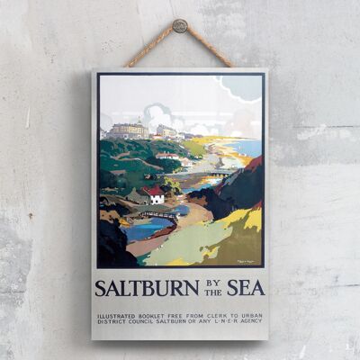 P0608 - Cartel del Ferrocarril Nacional Original del Mar de Saltburn en una placa de decoración vintage