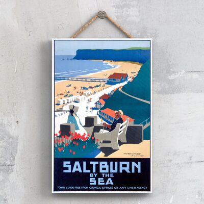 P0609 - Cartel del Ferrocarril Nacional Original del Mar de Saltburn en una Placa con Decoración Vintage