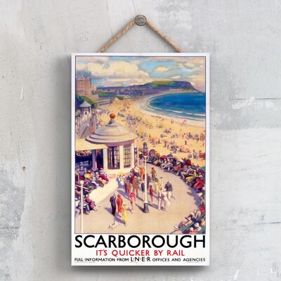 P0610 - Póster de Scarborough Quicker By Rail Original National Railway en una placa de decoración vintage