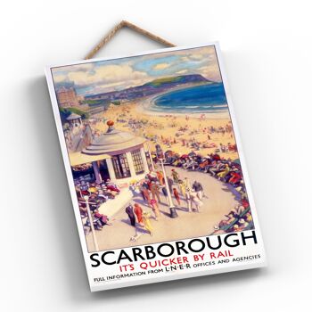 P0610 - Scarborough Quicker By Rail Affiche originale des chemins de fer nationaux sur une plaque décor vintage 2