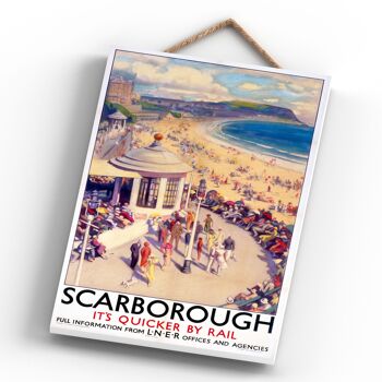 P0610 - Scarborough Quicker By Rail Affiche originale des chemins de fer nationaux sur une plaque décor vintage 4