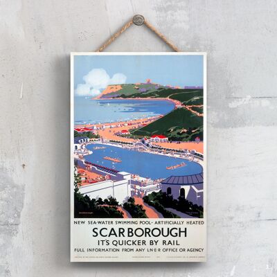 P0611 - Affiche originale des chemins de fer nationaux de Scarborough Sea Water sur une plaque décor vintage