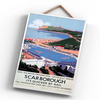 P0611 - Affiche originale des chemins de fer nationaux de Scarborough Sea Water sur une plaque décor vintage 4