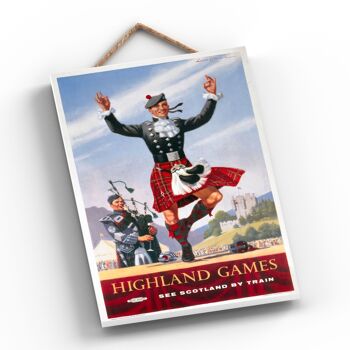 P0614 - Scotland Highland Games Affiche originale des chemins de fer nationaux sur une plaque décor vintage 2