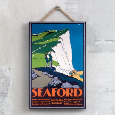 P0615 - Poster originale della National Railway di Seaford Cliffs su una targa con decorazioni vintage