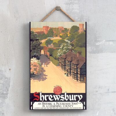 P0620 – Shrewsbury Historic Original National Railway Poster auf einer Plakette im Vintage-Dekor