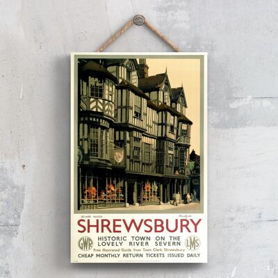 P0621 - Shrewsbury Historic Town Original National Railway Poster auf einer Plakette im Vintage-Dekor