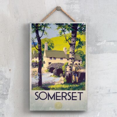 P0626 - Poster originale della National Railway del Somerset Bridge su una targa con decorazioni vintage