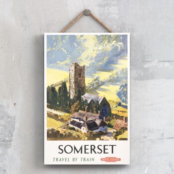 P0628 - Somerset Travel By Train Affiche originale des chemins de fer nationaux sur une plaque décor vintage 1