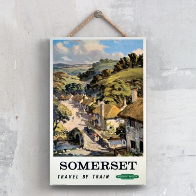 P0629 - Poster della ferrovia nazionale originale della regione occidentale del Somerset su una targa con decorazioni vintage