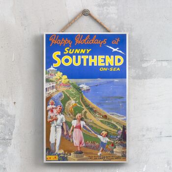 P0631 - Southend On Sea Sunny Affiche originale des chemins de fer nationaux sur une plaque décor vintage 1
