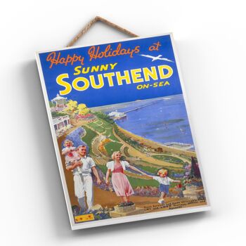 P0631 - Southend On Sea Sunny Affiche originale des chemins de fer nationaux sur une plaque décor vintage 2