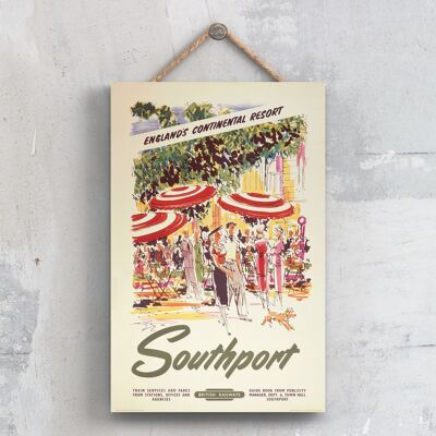 P0633 - Southport Continental Poster originale della ferrovia nazionale su una targa con decorazioni vintage