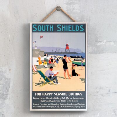 P0635 - Southsheilds Outings Affiche originale des chemins de fer nationaux sur une plaque décor vintage
