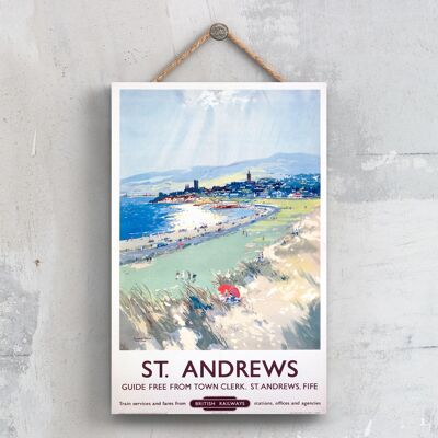 P0638 - Affiche originale des chemins de fer nationaux de St Andrews en Écosse sur une plaque décor vintage