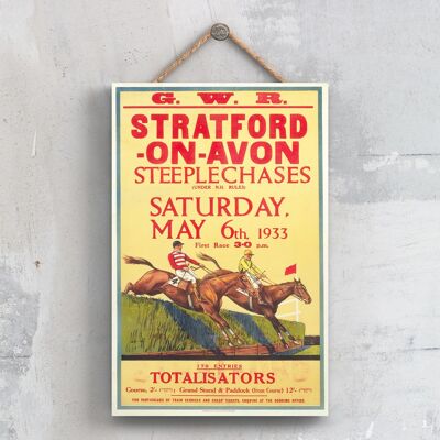 P0640 - Afiche original del ferrocarril nacional de las carreras de Stratford en una placa con decoración vintage